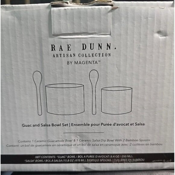 Rae Dunn Guac and Salsa Bowl Set with 2 Bamboo Spoons New in Box - Picture 3 of 4